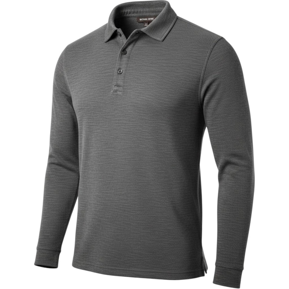 Michael Kors Mens Gray Polo Shirt Size XL Long Sleeve Slub Knit Pocket Classic